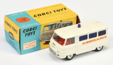 Corgi Toys 463 Commer "Ambulance"  - White Body, dark blue rear windows and roof light, red inter...