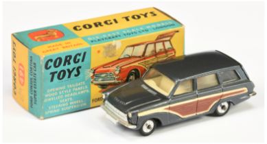 Corgi Toys 491 Ford Consul Cortina Super estate Car - Graphite grey body with wood effect side an...