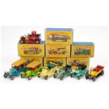 Matchbox Models of Yesteryear boxed early group to include Y9 1912 Simplex in light-green with ta...