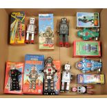 Group of boxed tinplate clockwork robots