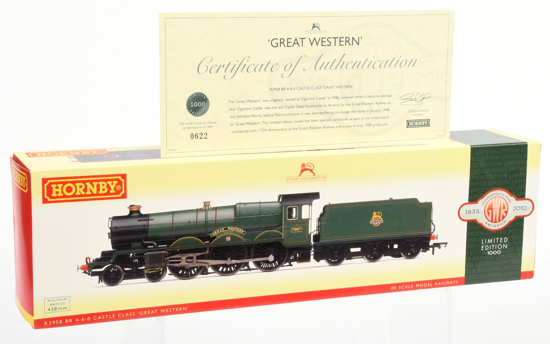 Hornby (China) R2958 (Limited Edition) 4-6-0 BR green Castle Class Loco No.7007 "Great Western" 
