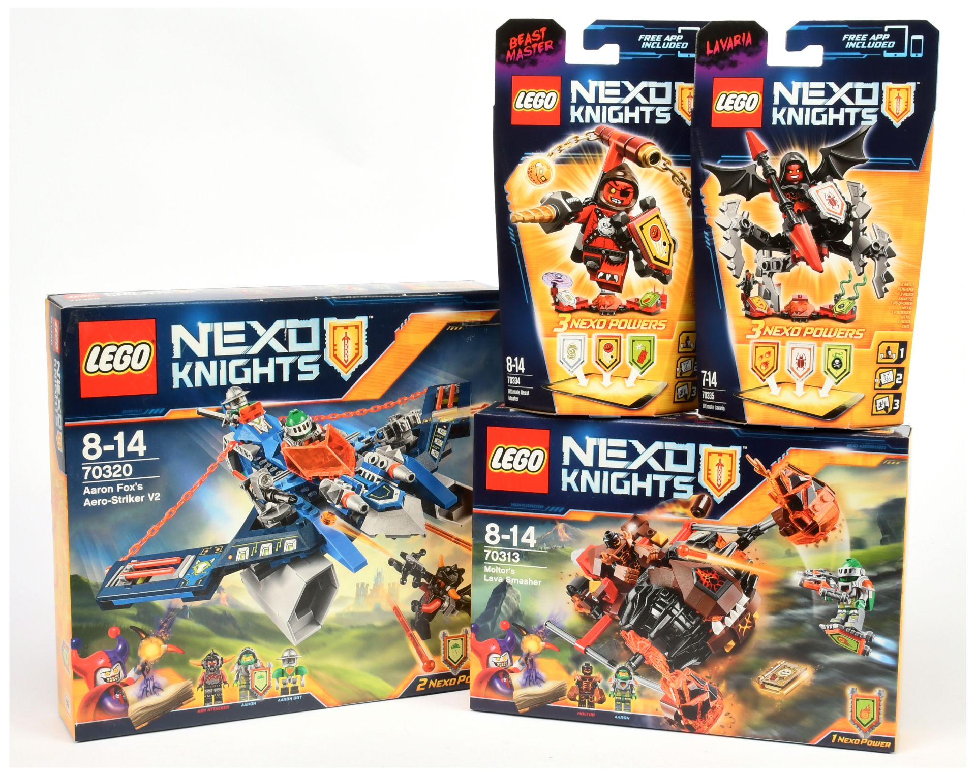 Lego Nexo Knights sets x4 Includes Aaron Fox's Aero-Striker V2 70320, Mosltor's Lava Smasher 7031...