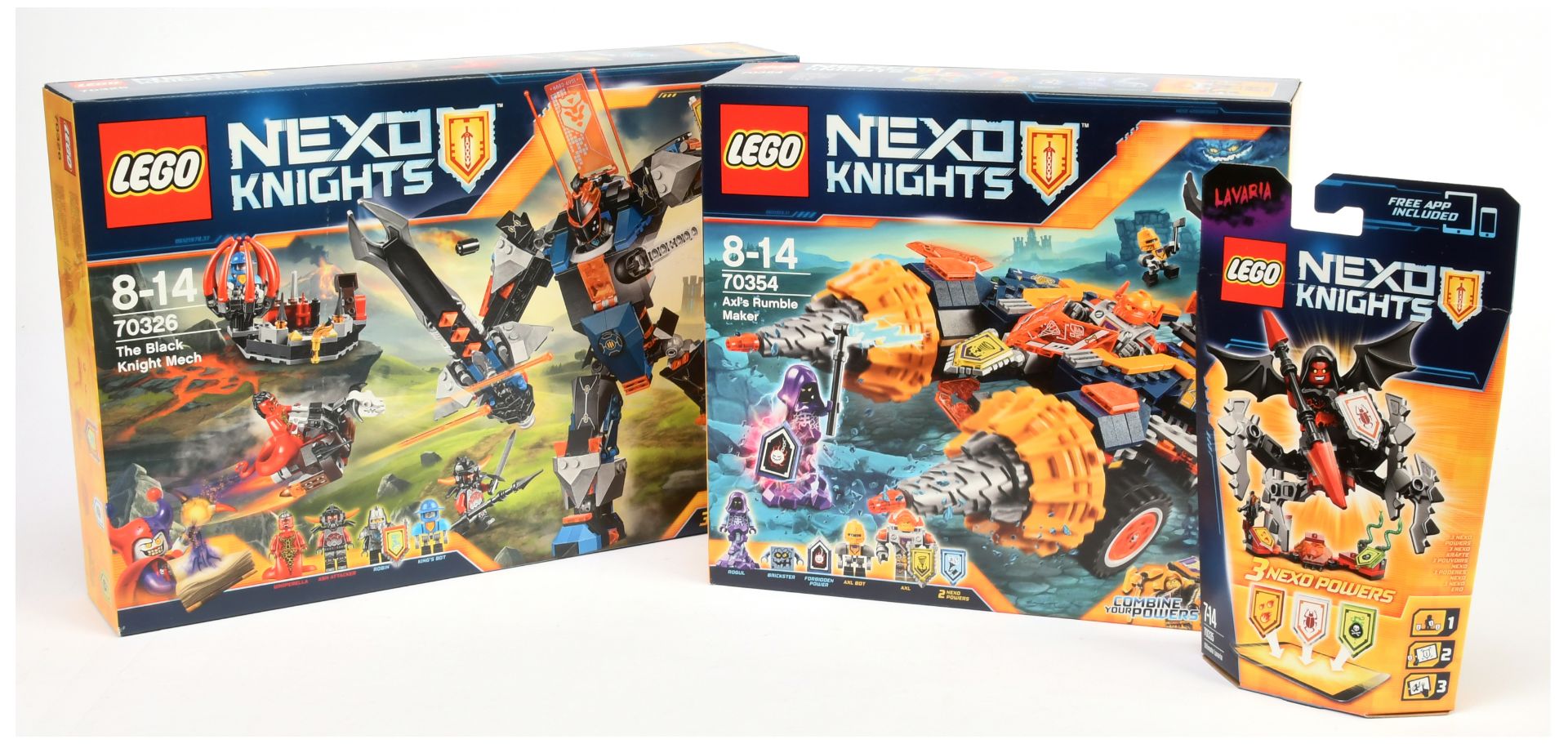 Lego Nexo Knights sets x3 Includes The Black Knight Mech 70326, Axl's Rumble Maker 70354, Lavaria...