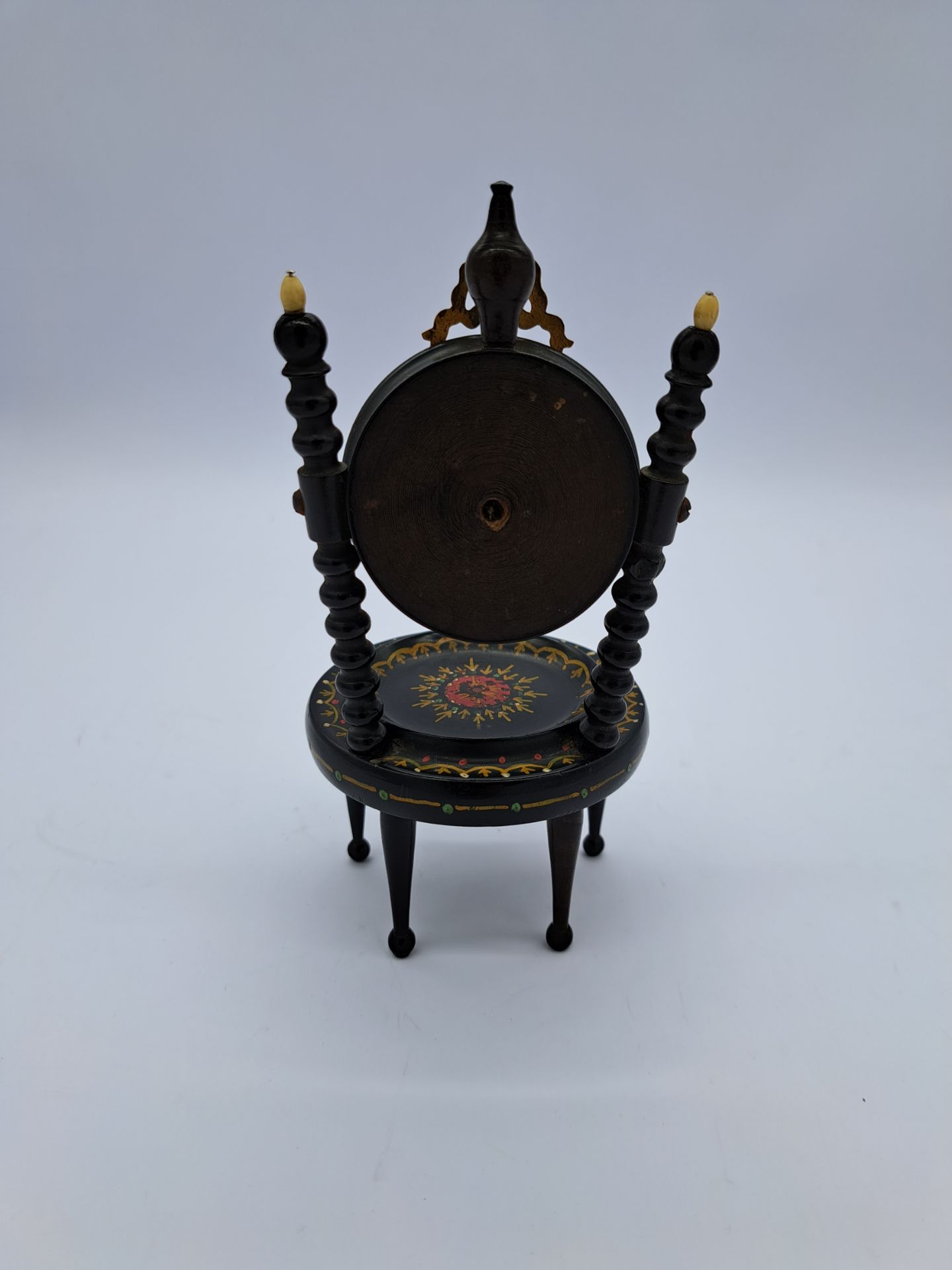 Miniature antique black lacquered wooden chair AU GLANEUR PORT LOUIS 1875 - Image 2 of 4