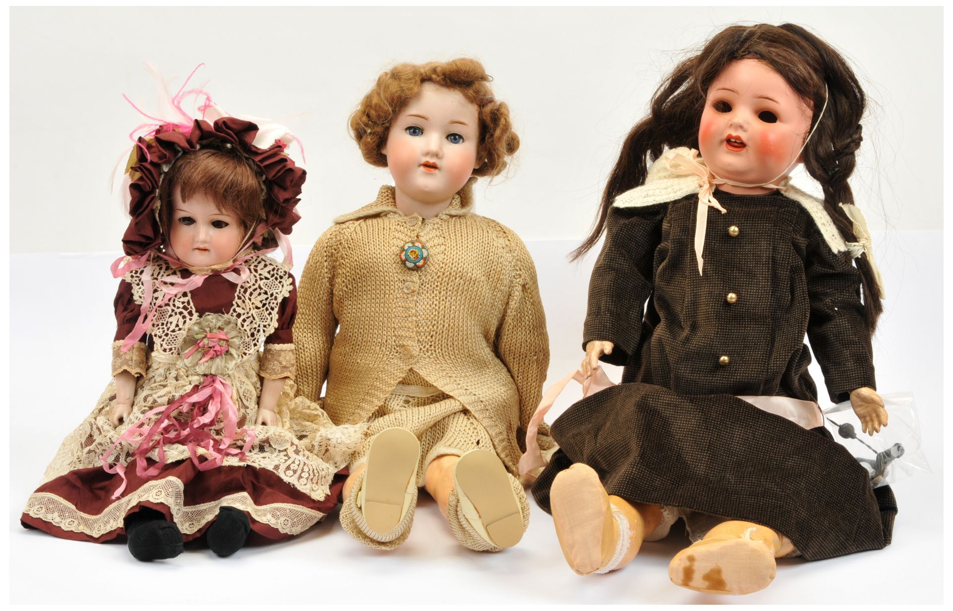 German bisque antique dolls x three