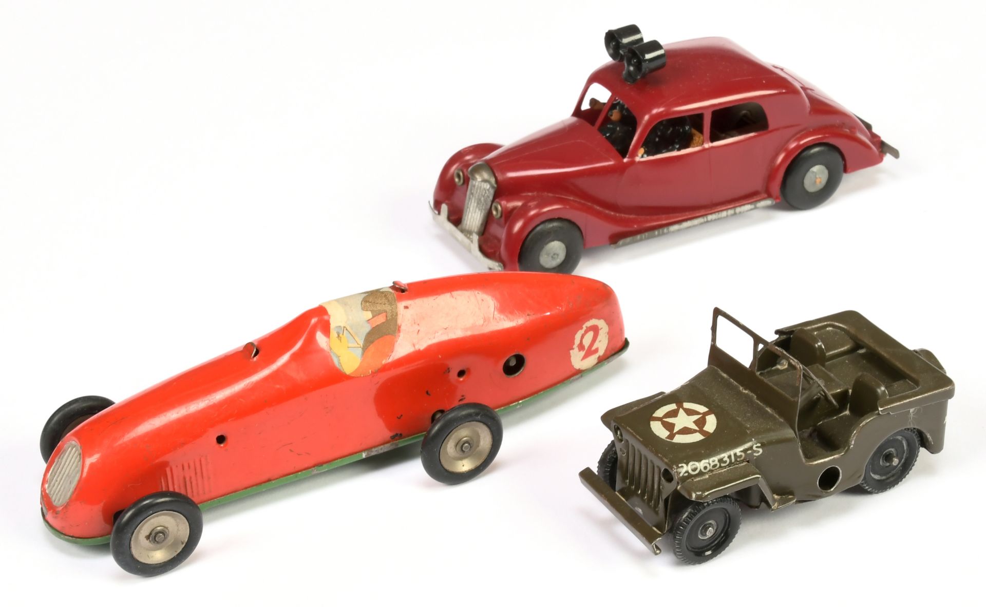 Triang Minic Clockwork Group Of 3 To Include - (1) 13M Racing Car Red body driver (label), (2) 78...