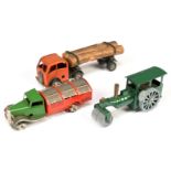 Triang Minic Clockwork Group Of 3 To Include (1) 33M steam roller, (2) 32M Refuse Collector and (...