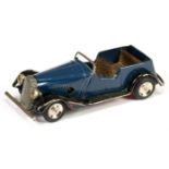 Triang Minic Clockwork 35M Open Tourer - Blue body, black chassis, chrome trim