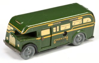 Wells Brimtoy Single Decker Bus "Greenline" - Tinplate Clockwork issue finished in Green, grey wh...