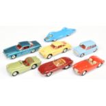 Corgi Toys Group of 7 To Include Aston Martin DB4, MGA Sports Car, Jaguar Type-E, Morris Mini Min...