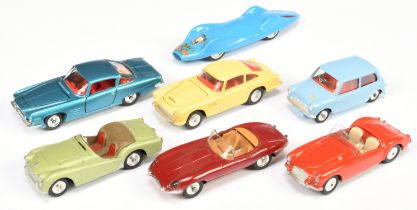 Corgi Toys Group of 7 To Include Aston Martin DB4, MGA Sports Car, Jaguar Type-E, Morris Mini Min...