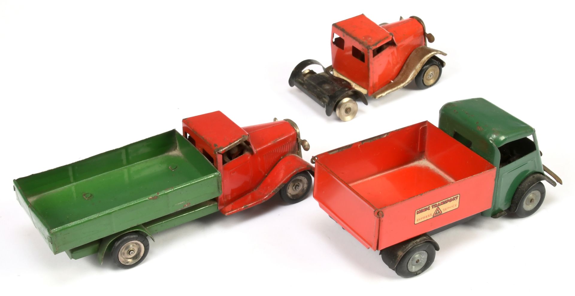 Triang Minic Clockwork Group Of 3 To Include - (1) 10M Open Back Truck - Red & Green, (2) 23M Tip... - Bild 2 aus 2