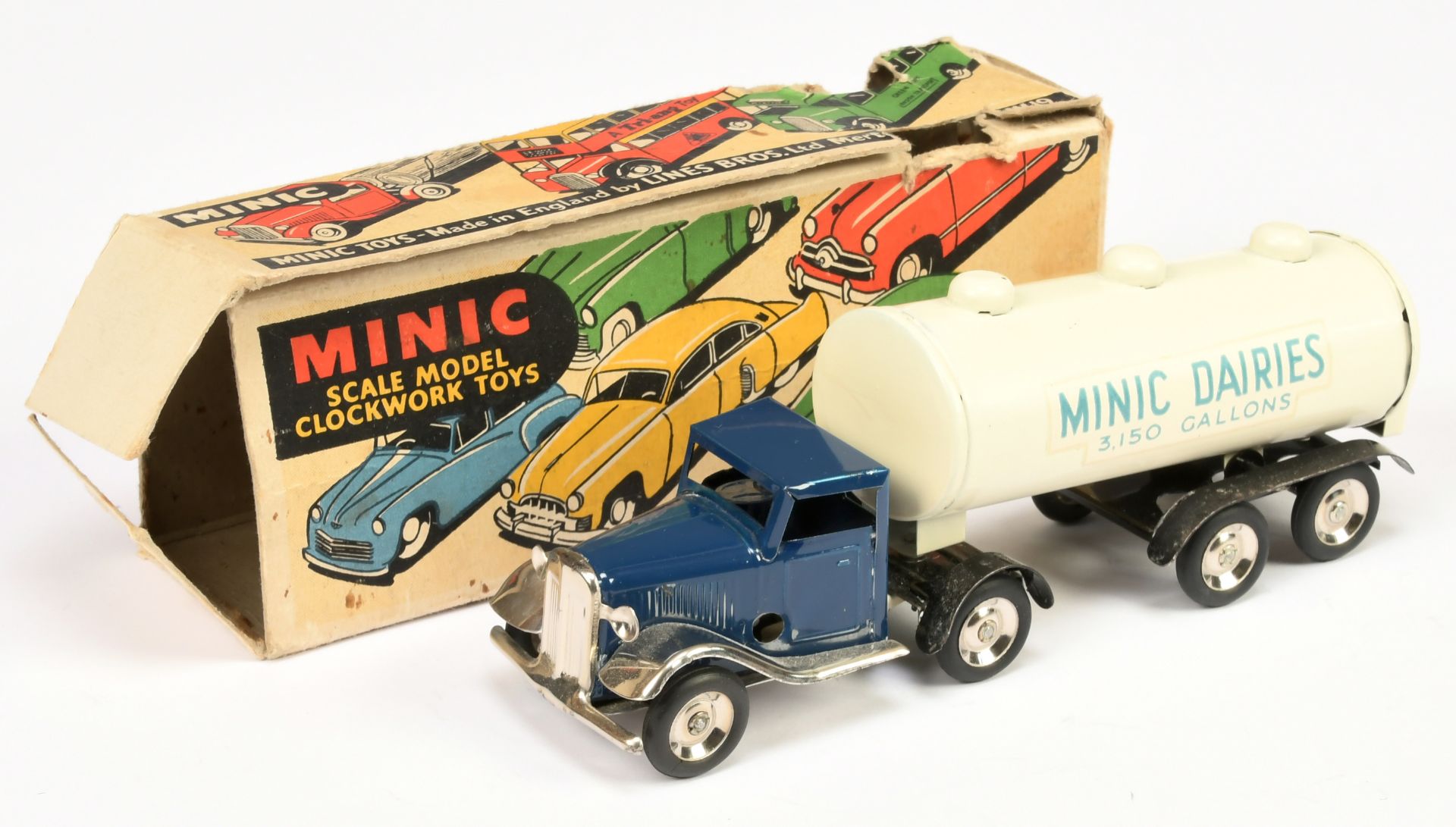 Triang Minic Clockwork 71M "Minic Dairies" Articulated Truck and Tanker Trailer - Blue cab with W...