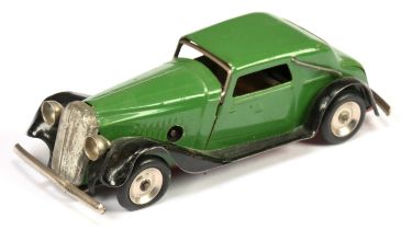 Triang Minic Clockwork 19M Vauxhall Cabriolet - Green, Black, chrome trim and hubs