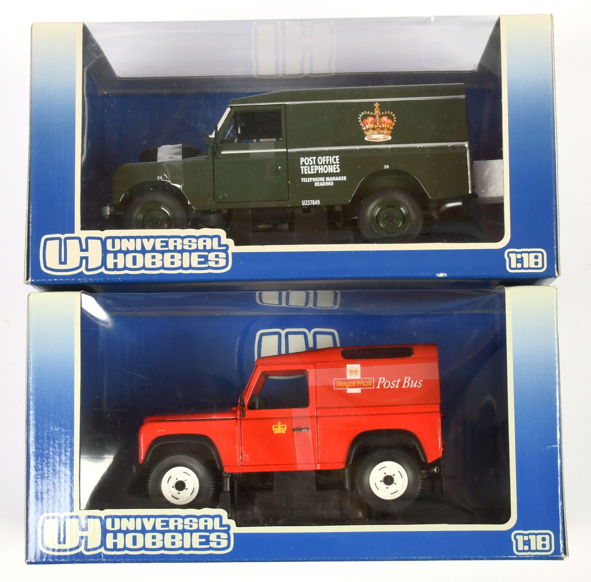 Universal Hobbies (1/18th) land Rover Pair (1) "Royal Mail" SWB - Red and (2) "Post office Teleph... - Image 2 of 2