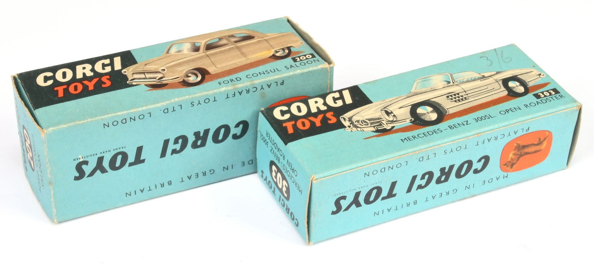 Corgi Toys Empty Boxes to Include (1) 200 Ford Consul saloon and (2) 303 Mercedes 300SL Open Roadste - Bild 2 aus 2