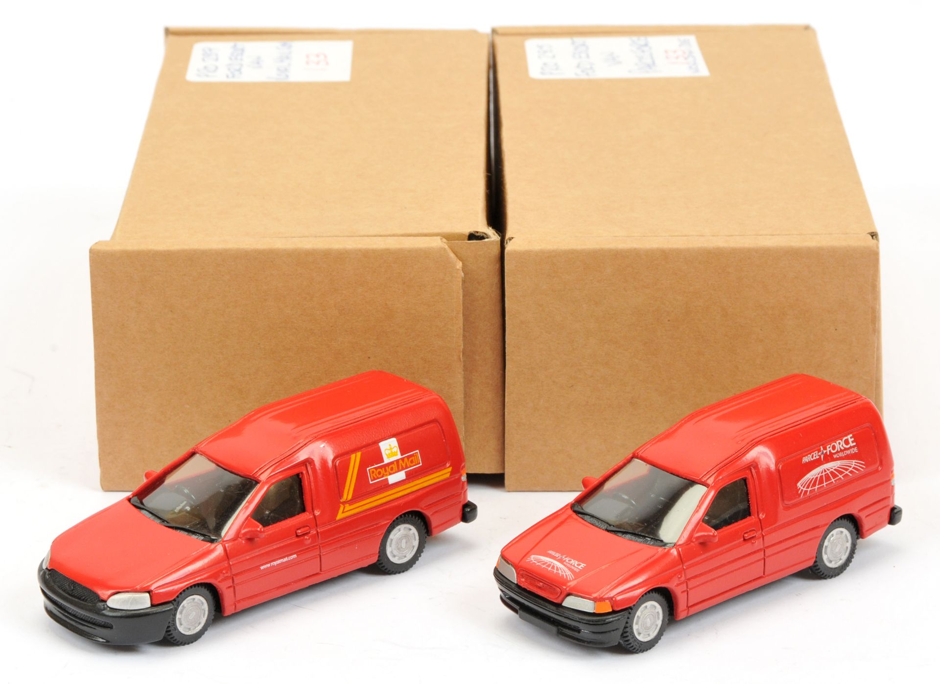 Promod Resin/White Metal Ford Escort  Van A Pair (1) "Royal mail" - Red and (2) "Parcel Force" - Re