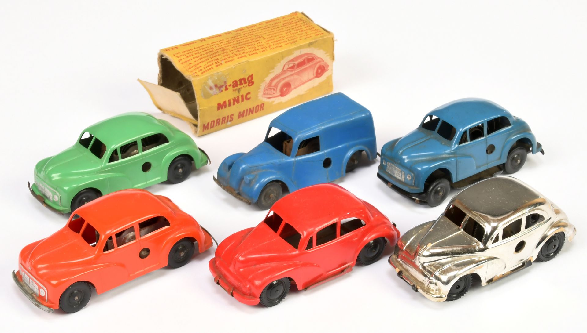Triang Minic Clockwork plastic later Issues Group To Include Morris Minor - Green, chrome Plated,...