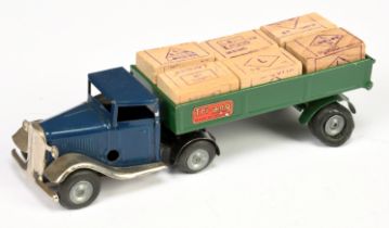 Triang Minic Clockwork Truck and Trailer - Blue cab, green trailer with "Minic to sides and loose...