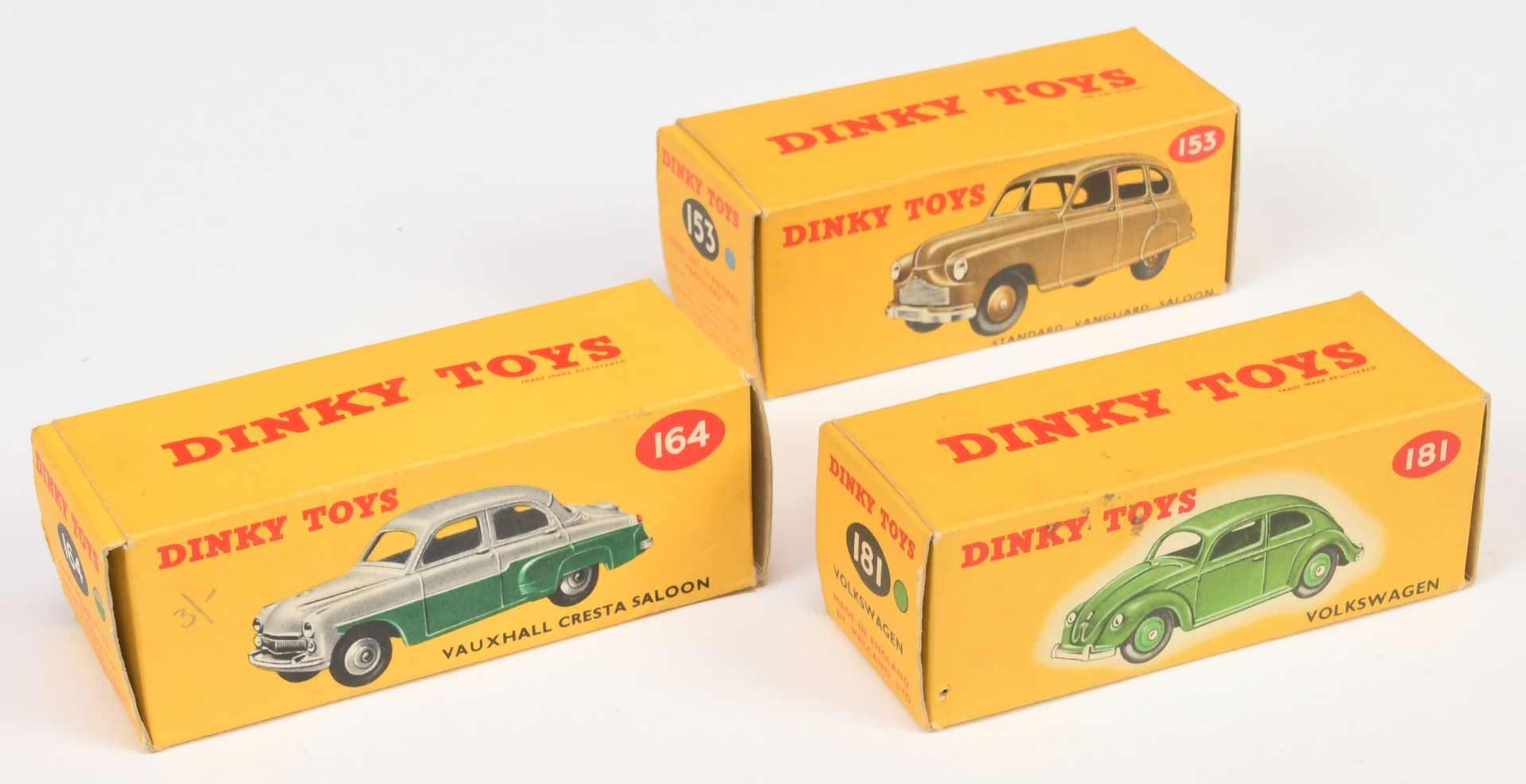 Dinky Toys Empty Boxes To Include (1) 153 Standard Vanguard with |Blue colour spot, (2) 164 Vauxh...