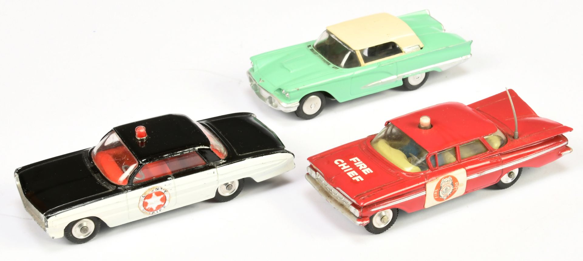 Corgi Toys Group of 3 To Include (1) Ford Thunderbird Hardtop - Pale Green, cream hood, (2) Chevr...