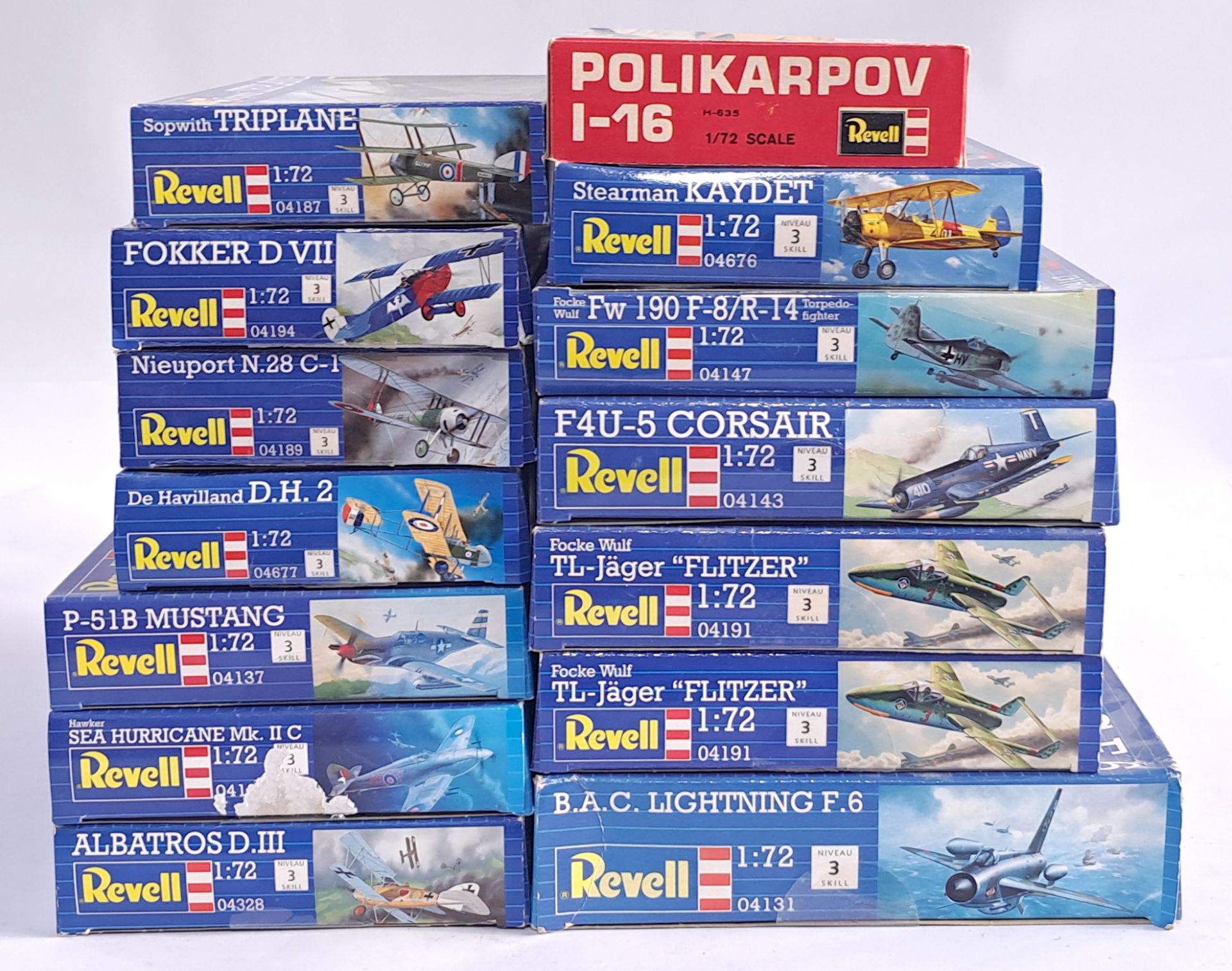 Revell, a mixed boxed model kit group of 1/72 scale Planes to include, #04191 Focke Wulf TL-Jager...