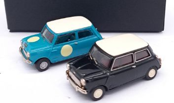 SMTS "Voiturette", a boxed pair of white metal Mini Cooper models.