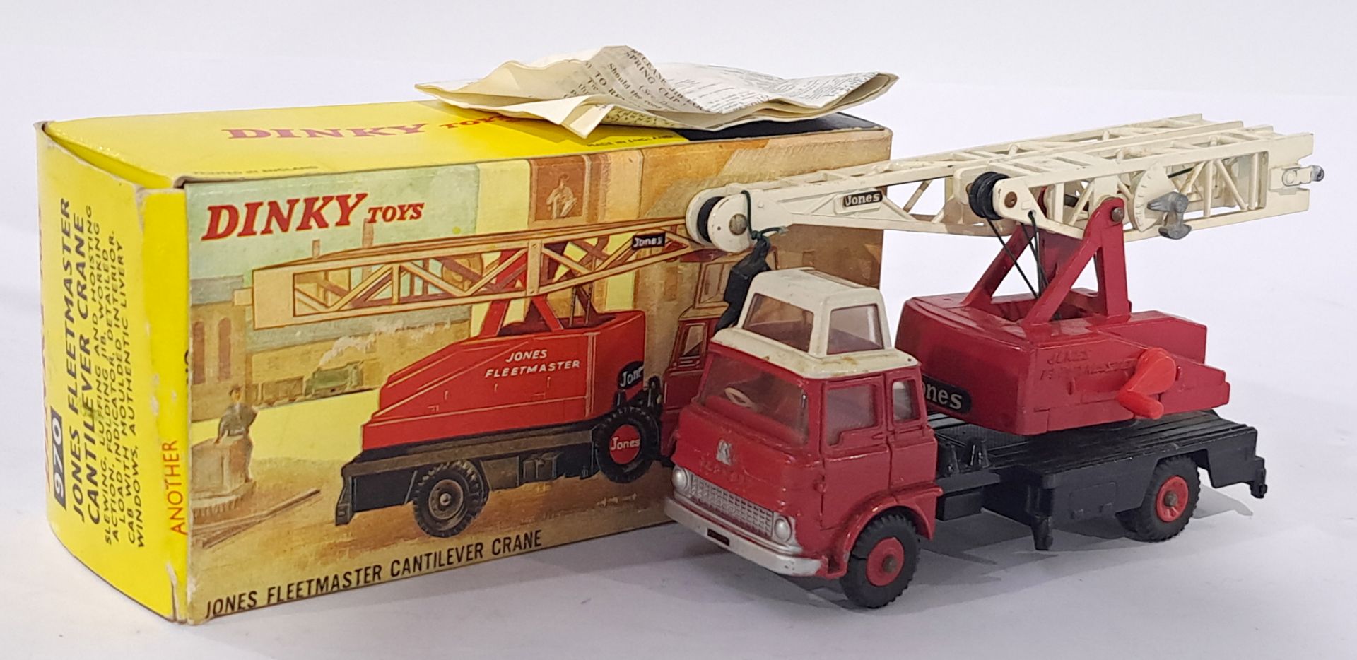 Dinky 970 Jones Fleetmaster Cantilever Crane Truck, metallic red. Conditions generally appear Exc...