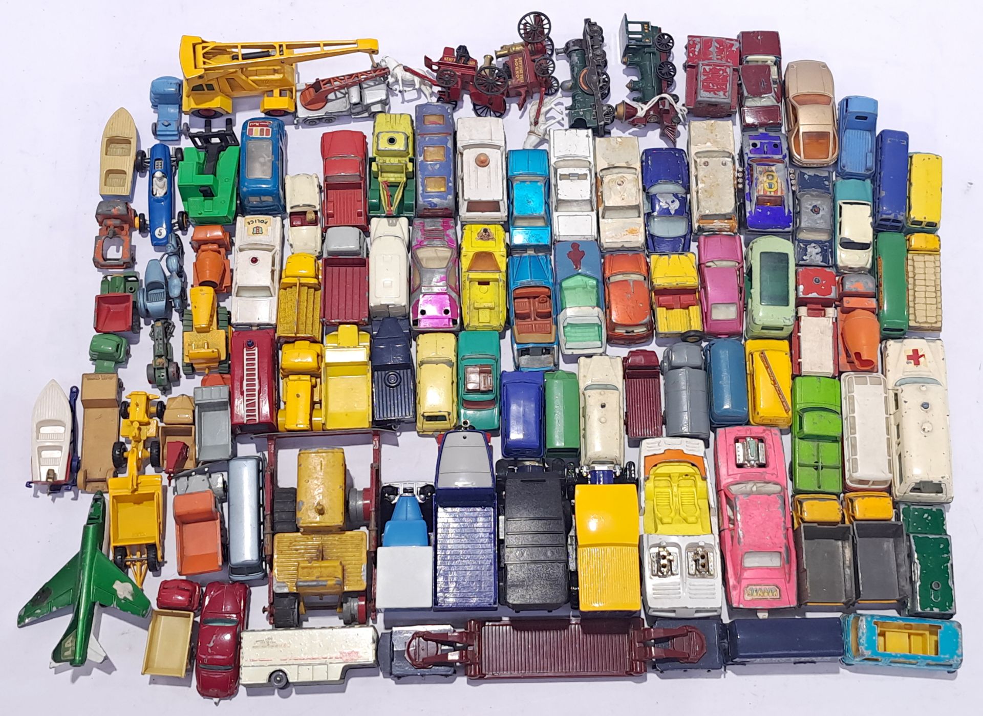 Matchbox a mixed unboxed group of Cars and other Vehicles. Conditions generally appear Poor to Ex...
