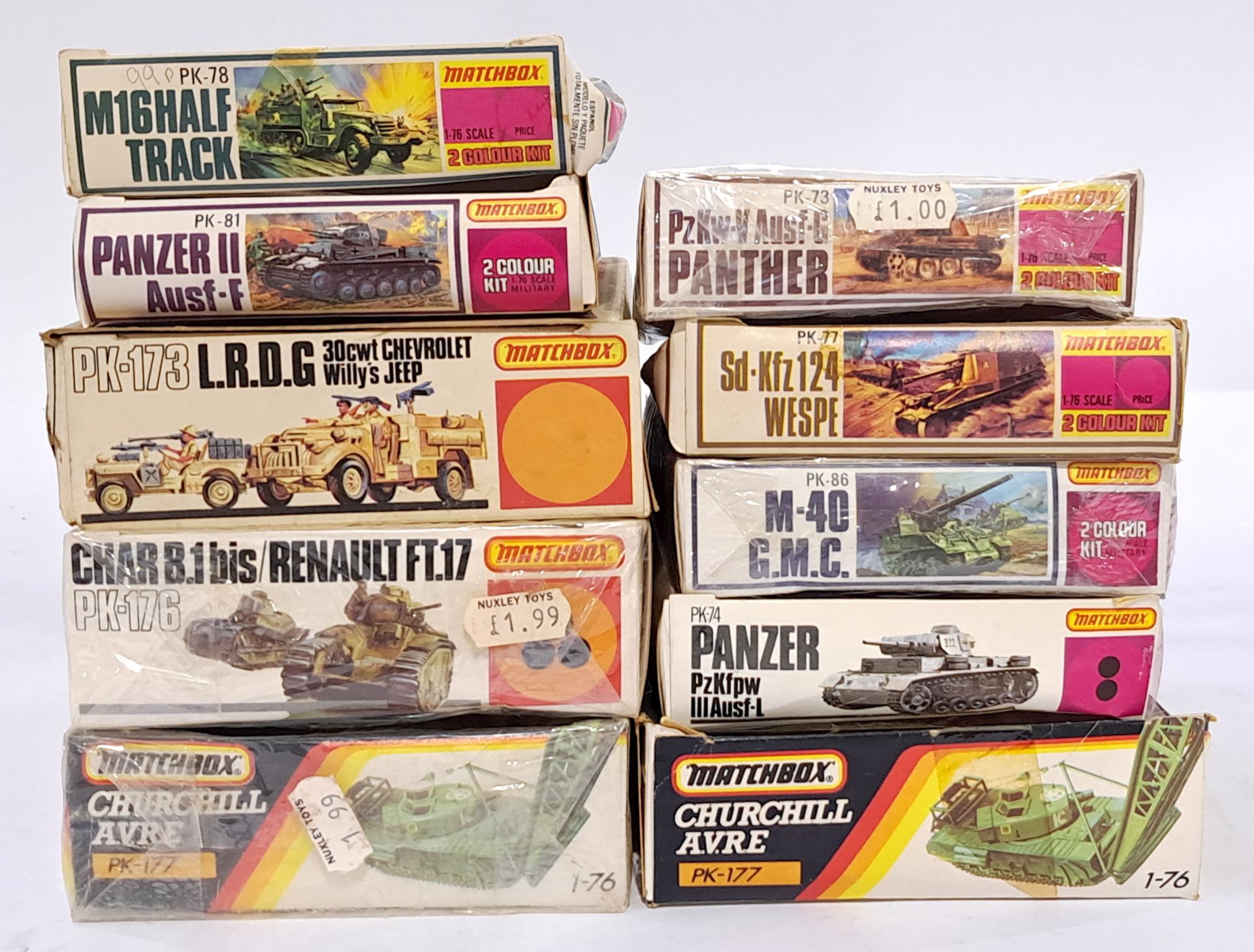 Matchbox a mixed boxed group of 1/76 scale tanks to include PK-177 Churchill A.V.RE, PK-74 Panzer...