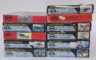 MPM a mixed boxed group of 1/72 scale tanks to include No.72095 Fairey Albacore, No.72098 XP-56 B...