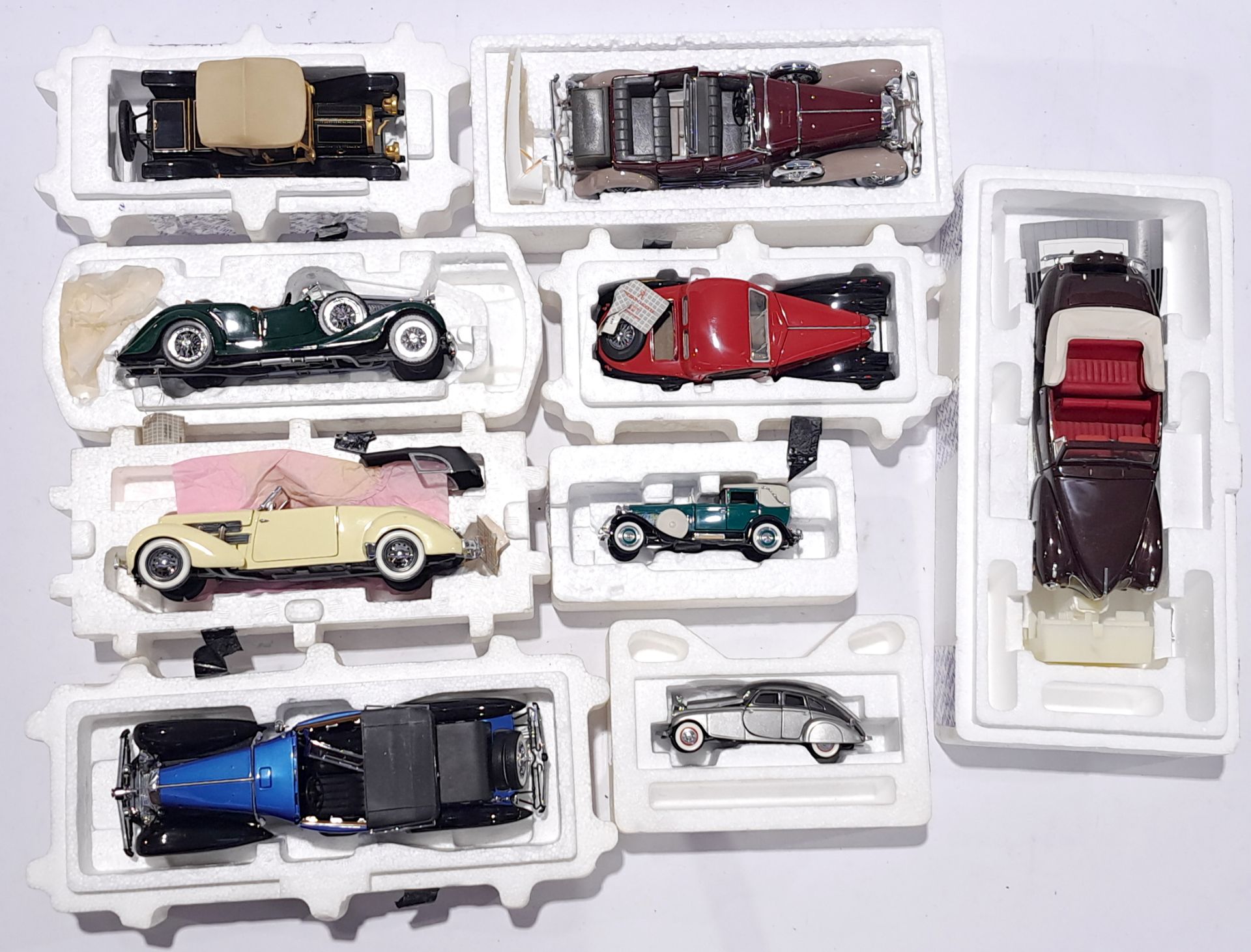 Franklin Mint a mixed group of Cars with polystyrene boxes (No outer boxes). Not checked for comp...