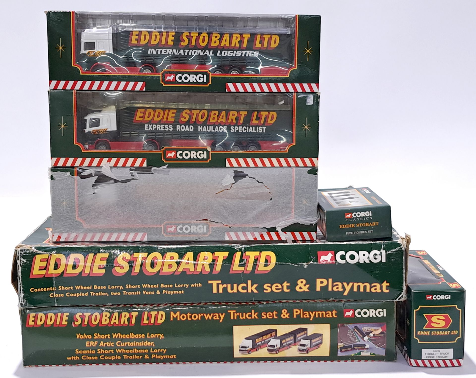 Corgi a Eddie Stobart boxed group to include, TY87010 DAF 95' Cab & Curtainside, Motorway Truck a...