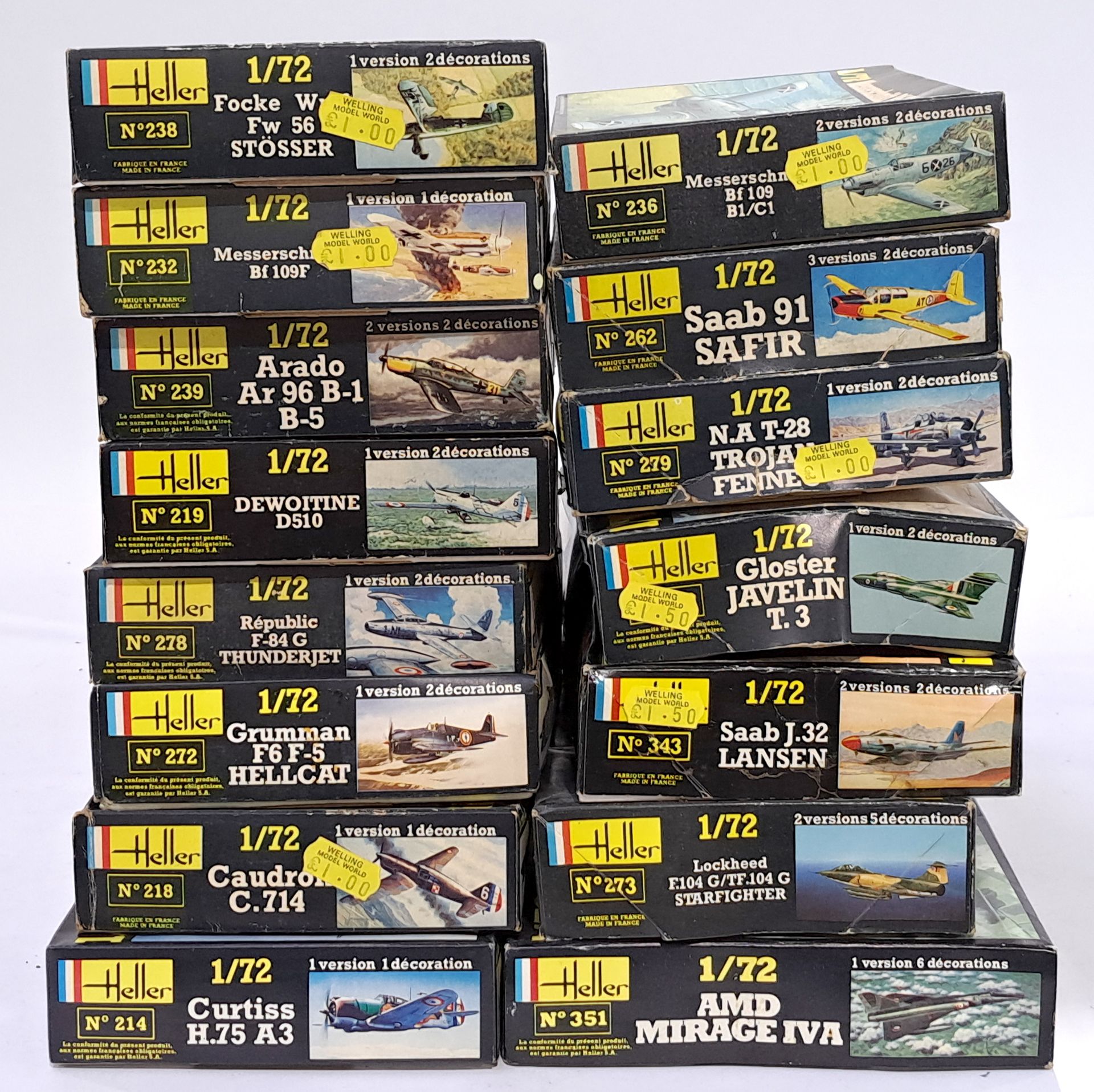 Heller a mixed boxed group of 1/72 scale Planes to include No.351 AMD Mirage IVA, No.214 Curtiss ...