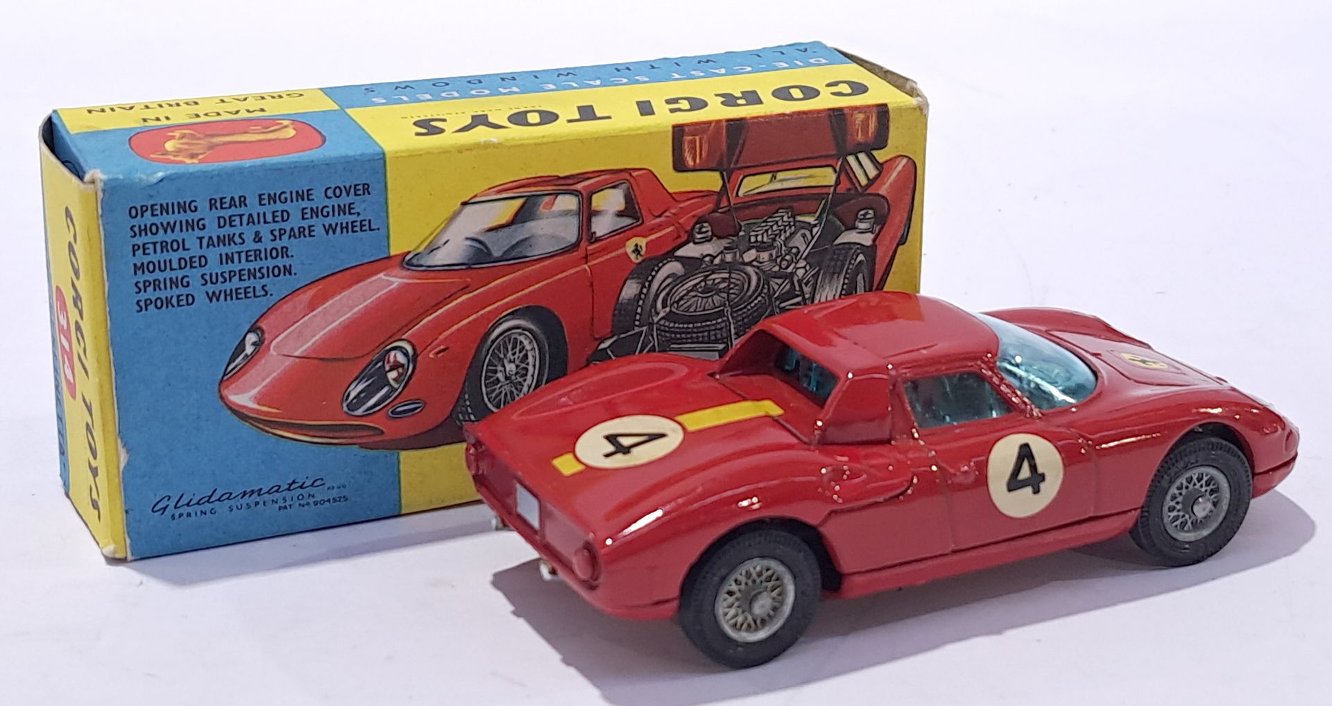 Corgi Toys 314 Ferrari Berlinetta 250 Le mans Racing Car - Red body, wire wheels and racing No.4. - Bild 2 aus 2
