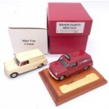 BMC, British Motoring Classics, a boxed pair of white metal commercial Mini models