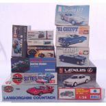Airfix, ERTL AMT and similar, a mixed boxed group of 1/24 and similar scale Cars and Vehicles to ...