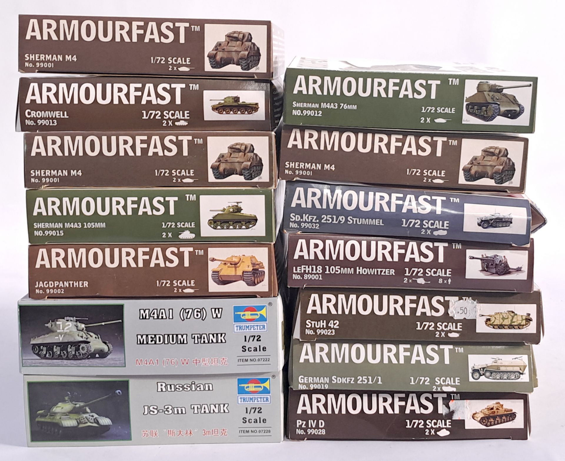 Armourfast and Trumpeter, a mixed boxed model kit group of 1/72 scale Tanks and Trucks to include...