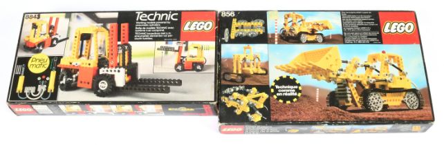 Lego Technics pair (1) 856 Bulldozer- with instructions plastic tray & cover (2) 8843 Pneumatic F...