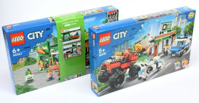 Lego City sets x 2 includes 60245 Police Monster Truck Heist, 60347 Grocery Store, both within Ne...
