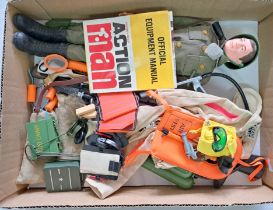 Palitoy Action Man vintage, unboxed group to include dressed painted head figure plus various acc...