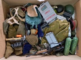 Palitoy Action Man vintage loose clothing/accessories to include guns, various part outfits, helm...