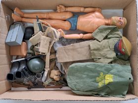 Palitoy Action Man vintage, unboxed group to include undressed eagle eyed, gripping hands figure ...