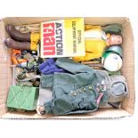 Palitoy Action Man vintage, unboxed group to include dressed painted head figure plus various acc...
