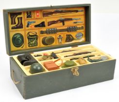 Action Man wooden Ammunition and Accessories Kit box - dark green wood with printed top, card pri...