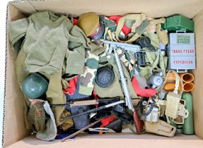 Palitoy Action Man vintage unboxed group of loose accessories to include part outfits, boots, rif...