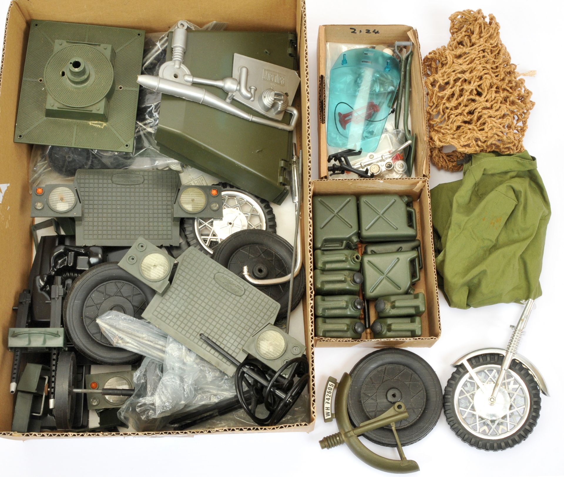 Palitoy Action Man Vintage Vehicle Parts to include Police Motorcycle spares, various Jeep spares...