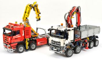 Lego Technic pair (1) 8258 Crane Truck (2) 42043 Mercedes Benz Arcos - built models, appear Excel...