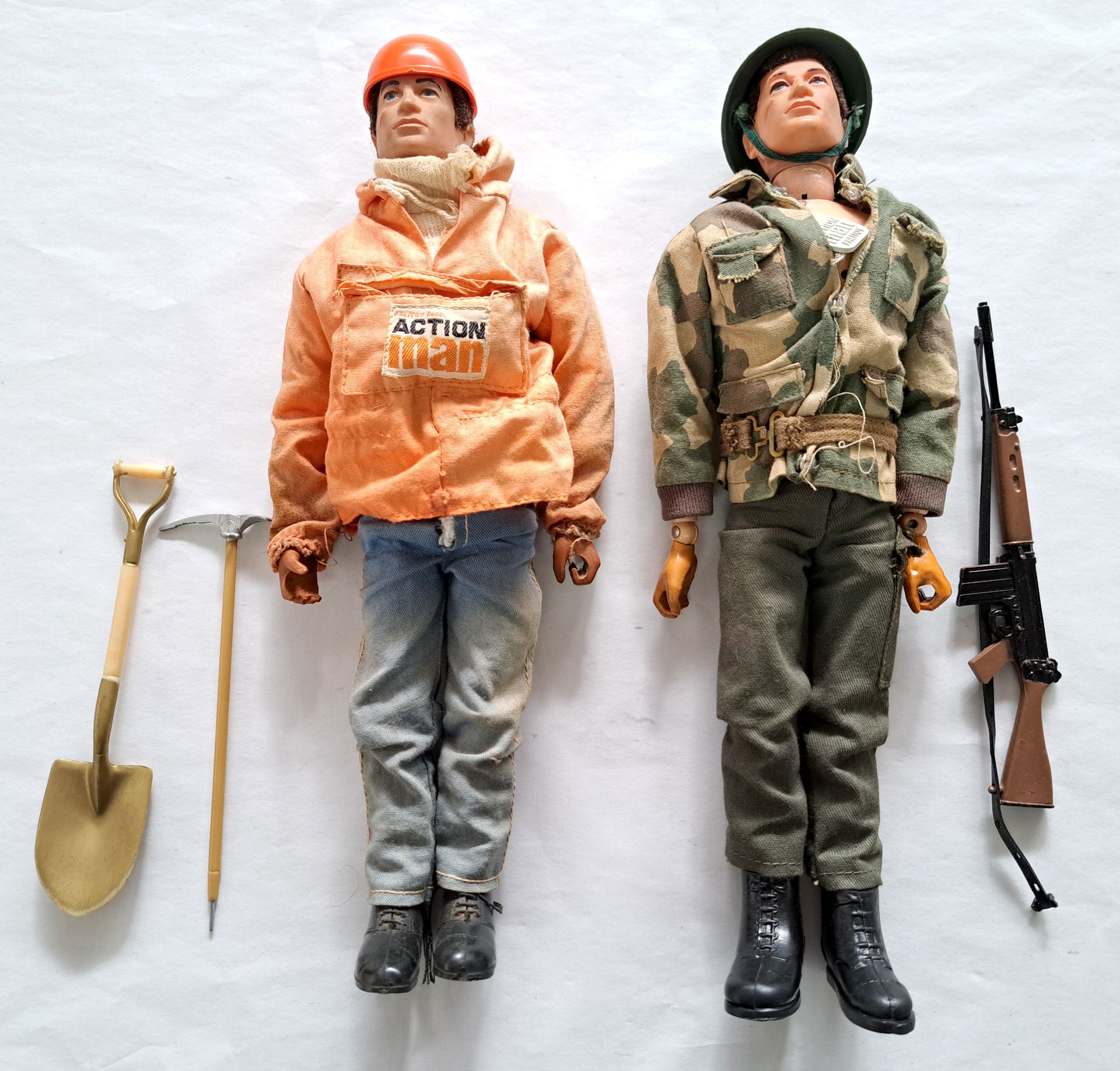 Palitoy Action Man vintage, unboxed pair of dressed, gripping hands (hands have discoloured and s...