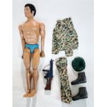 Palitoy Action Man Vintage Tom Stone with camouflage jacket and trousers, green beret, boots and ...